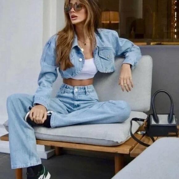 Zara Mugler Style Cropped Jeans Denim Jacket Size XS - Picture 2 of 6